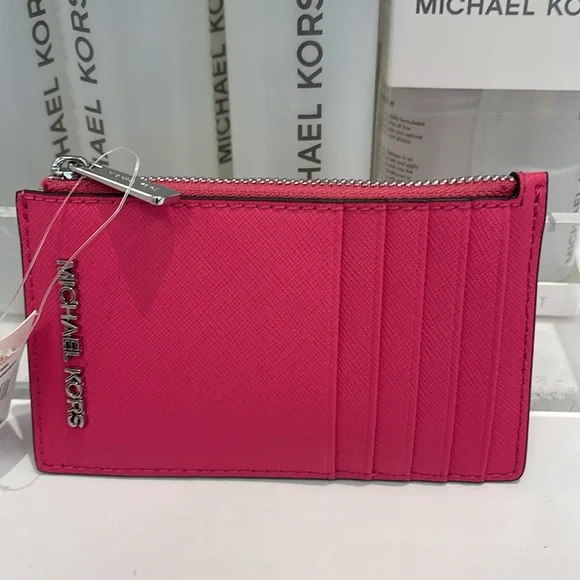 MICHAEL KORS
Jet Set Travel Medium Top Zip Leather Card Case Wallet 
Dragonfruit - Picture 6 of 16